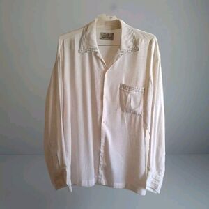 Vintage BC Ethic Long Sleeve Collared Button Down Shirt Off White Black Stitch